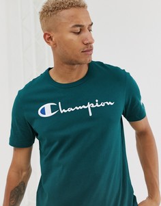 Сине-зеленая футболка с большим логотипом-надписью Champion-Синий