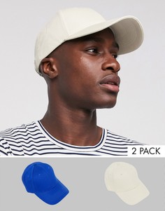 2 бейсболки (кобальтовая/кремовая) ASOS DESIGN-Мульти