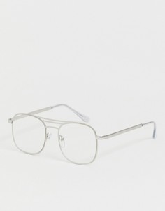 Серебристые очки-авиаторы с прозрачными стеклами ASOS DESIGN-Серебряный