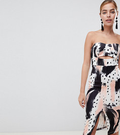 Платье-футляр бандо с абстрактным принтом и молнией ASOS DESIGN Petite-Мульти