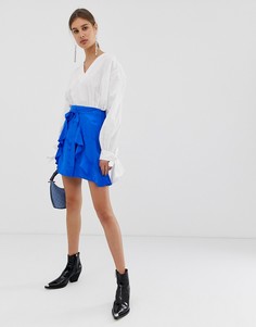 Мини-юбка с запахом и оборками River Island-Синий