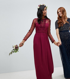 Бордовое платье макси с кружевом TFNC bridesmaid-Красный