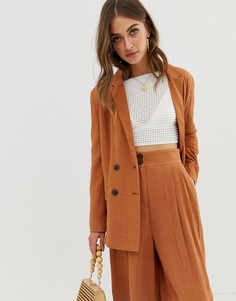 Свободный блейзер из ткани на основе льна ASOS DESIGN-Коричневый