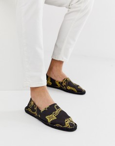 Эспадрильи с золотистым принтом цепочек ASOS DESIGN-Черный