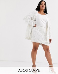 Мини-юбка с бахромой из бисера ASOS EDITION Curve-Белый