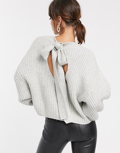 Вязаный премиум-джемпер с завязкой на спине ASOS DESIGN-Серый