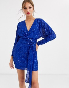 Платье мини с отделкой пайетками и рукавами \летучая мышь\" ASOS DESIGN-Синий