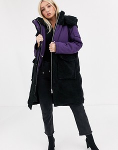 Черная парка со вставками из искусственного меха ASOS DESIGN-Черный