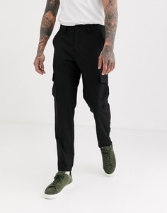 Черные узкие брюки карго с лентами Selected Homme-Черный