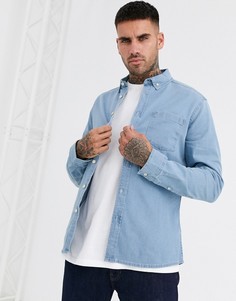 Светлая джинсовая рубашка узкого кроя ASOS DESIGN-Синий