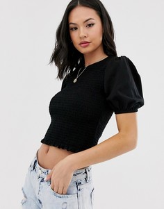Присборенный топ с объемными рукавами ASOS DESIGN-Черный
