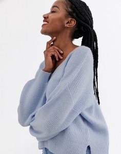 Джемпер с V-образным вырезом и объемными рукавами ASOS DESIGN-Синий