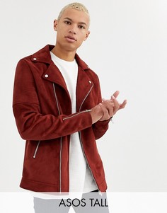 Бордовая байкерская куртка из искусственной замши ASOS DESIGN Tall-Красный