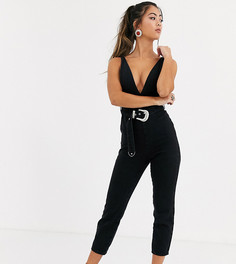 Джинсовый комбинезон с глубоким вырезом и ковбойским ремнем ASOS DESIGN Petite-Черный