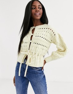 Кардиган с объемными рукавами и пуговицами ASOS DESIGN-Кремовый