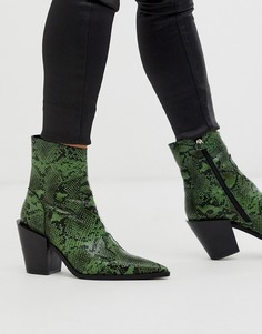 Зеленые полусапожки в стиле вестерн с заостренным носком и эффектом змеиной кожи Truffle Collection-Зеленый