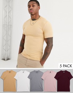Обтягивающая футболка из органического хлопка с круглым вырезом ASOS DESIGN - Набор из 5 шт. со скидкой-Мульти