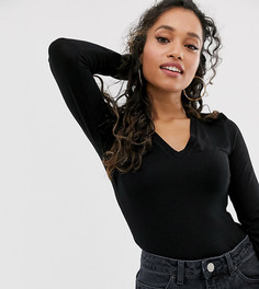 Черный лонгслив с V-образным вырезом ASOS DESIGN Petite