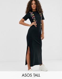 Платье-футболка миди с цветочным принтом ASOS DESIGN Tall-Черный