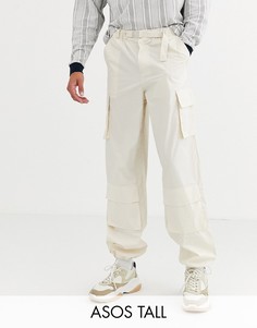 Бежевые широкие брюки-карго ASOS WHITE Tall-Бежевый