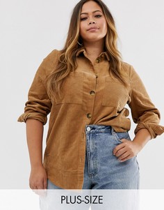 Вельветовая рубашка навыпуск табачного цвета Vero Moda Curve-Коричневый