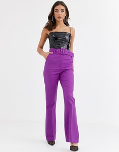 Фиолетовые узкие расклешенные брюки с поясом ASOS DESIGN-Фиолетовый