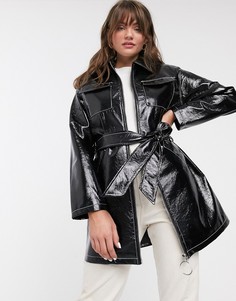 Виниловая куртка с поясом Glamorous-Черный