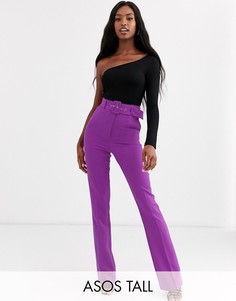 Фиолетовые расклешенные брюки узкого кроя с поясом ASOS DESIGN Tall-Фиолетовый