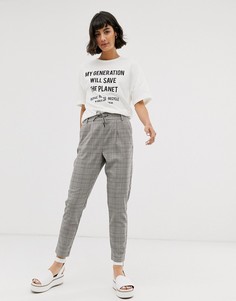 Брюки в клетку с завязкой на поясе Only-Черный