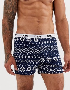 Трикотажные боксеры в новогоднем стиле с принтом Фэйр-Айл ASOS DESIGN-Синий