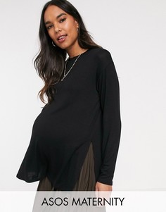 Черный удлиненный фактурный топ с длинными рукавами ASOS DESIGN Maternity