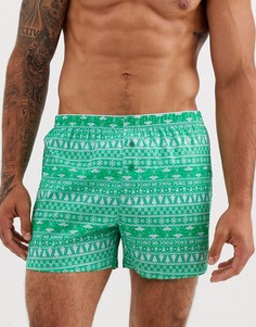 Зеленые тканые боксеры с принтом в новогоднем стиле ASOS DESIGN-Зеленый