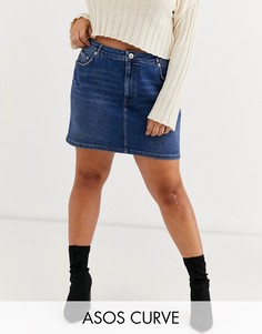 Синяя джинсовая юбка с завышенной талией ASOS DESIGN Curve-Синий