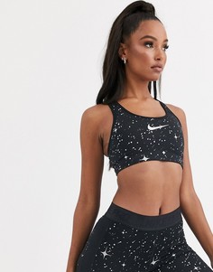 Черный спортивный бюстгальтер со средней степенью поддержки и принтом Nike Training