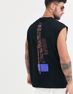 Свободная удлиненная футболка без рукавов с принтом ASOS DESIGN-Черный