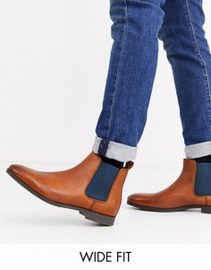 Коричневые кожаные ботинки челси в строгом стиле Dune wide fit-Коричневый