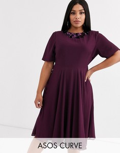 Платье миди с кроп-топом и отделкой на вороте ASOS DESIGN Curve-Красный