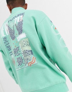 Oversize-свитшот с молнией и принтом ASOS DESIGN-Синий