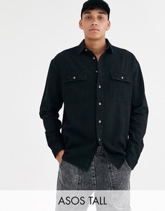 Черная джинсовая oversize-рубашка из органического хлопка с двумя карманами ASOS DESIGN Tall-Черный