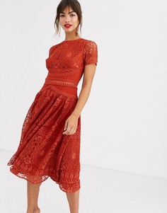 Кружевное платье для выпускного с короткими рукавами ASOS DESIGN-Мульти
