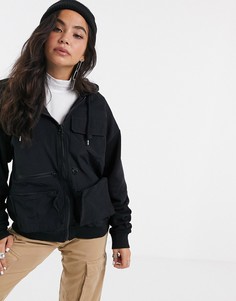 Худи на молнии с карманами ASOS DESIGN-Черный