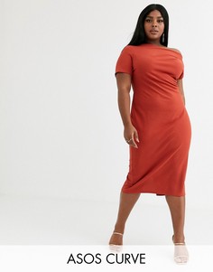 Фактурное платье миди с открытыми плечами ASOS DESIGN Curve-Оранжевый