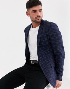 Темно-синий супероблегающий пиджак в клетку ASOS DESIGN
