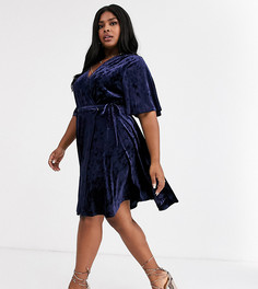 Бархатное платье с запахом и поясом Glamorous Curve-Темно-синий