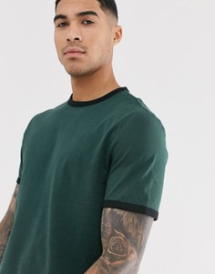 Зеленая футболка из органического хлопка с окантовкой ASOS DESIGN-Зеленый