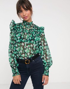 Топ со сборками, высоким воротом и цветочным принтом ASOS DESIGN-Мульти