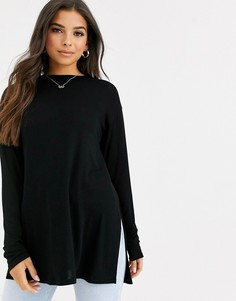 Черный длинный лонгслив из фактурного трикотажа ASOS DESIGN