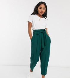 Суженные книзу укороченные брюки с завязкой на талии ASOS DESIGN Petite-Зеленый
