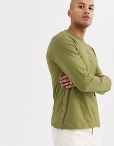 Зеленый лонгслив с молниями по бокам ASOS DESIGN