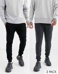 Набор из 2 облегающих джоггеров (черные/темно-серые) ASOS DESIGN-Мульти
